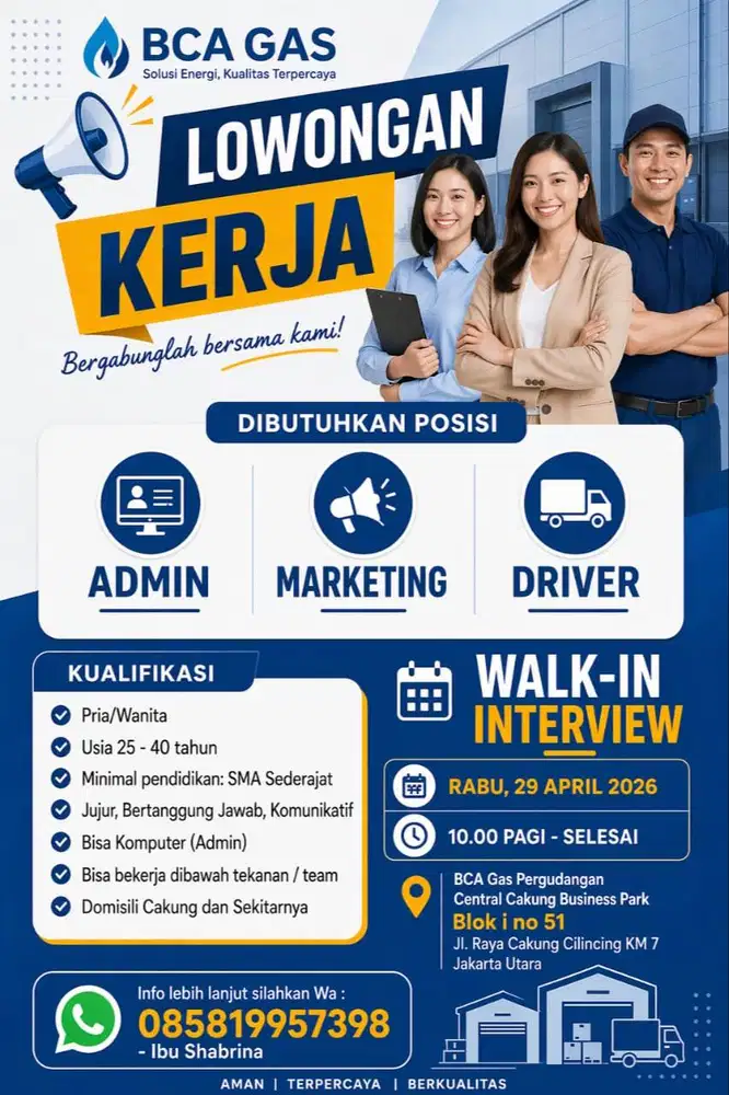 Lowongan Admin, Marketing & Driver