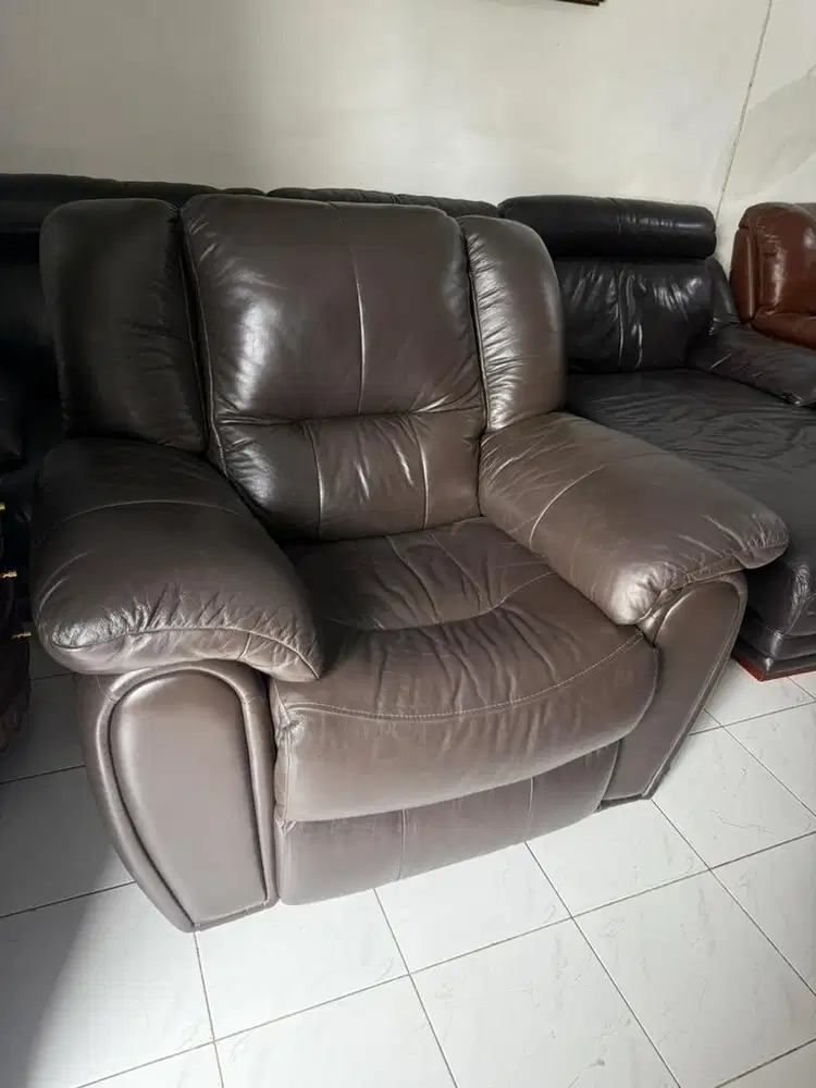 SOFA RECLINER CELLINI PLUSH 1 SEATER LEATHER BROWN