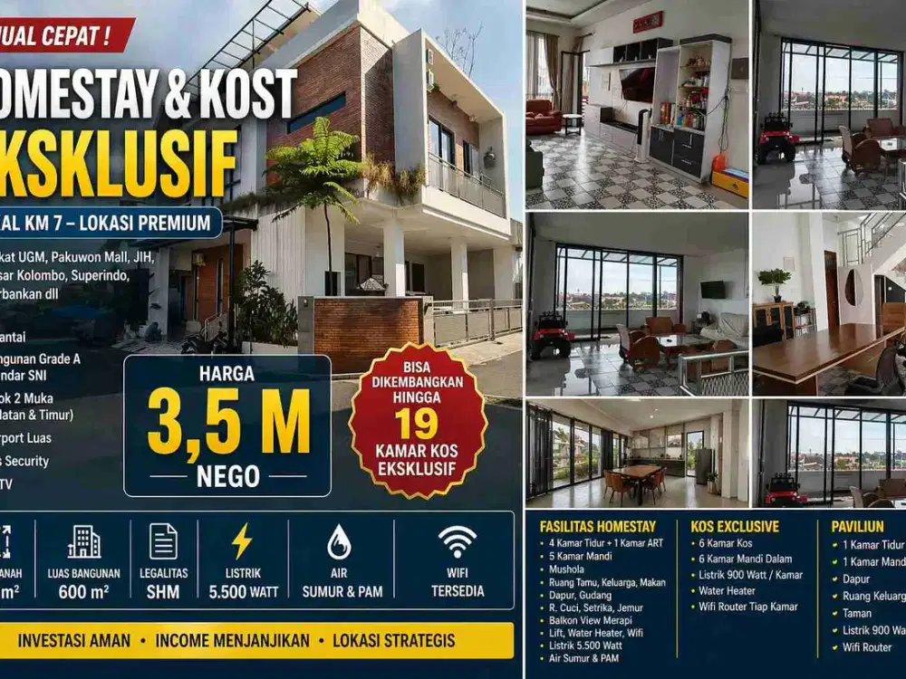 Homestay & Kost Eksklusif Premium 3 Lantai Jakal KM 7 – Hook, Siap Income & Potensi Pengembangan