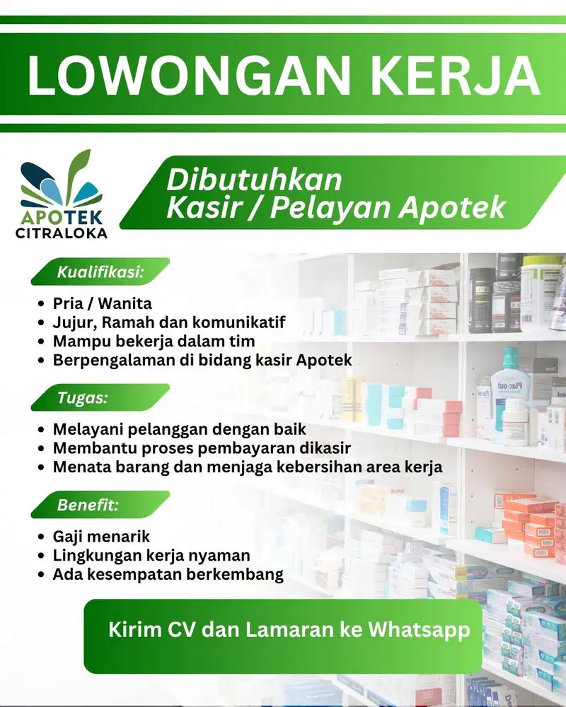 Kasir Apotik / Pelayan Apotik
