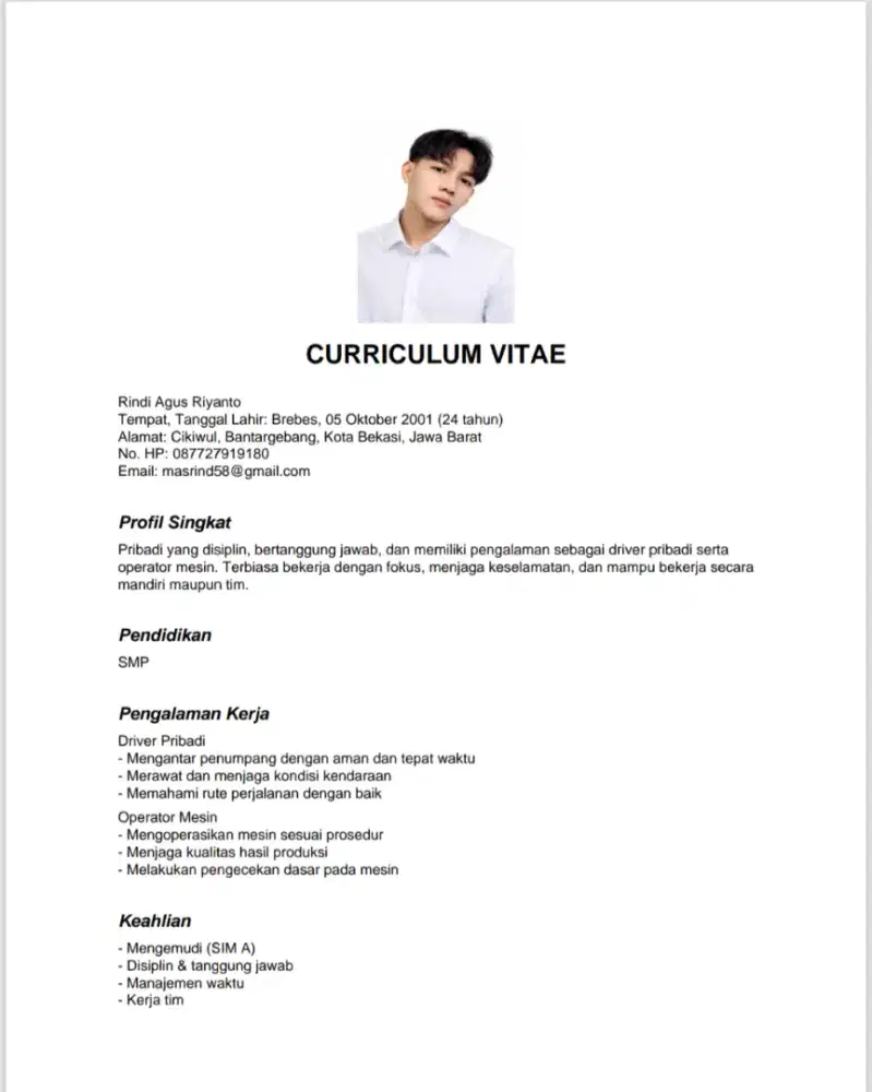 cari pekerjaan modal sim A sama KTP