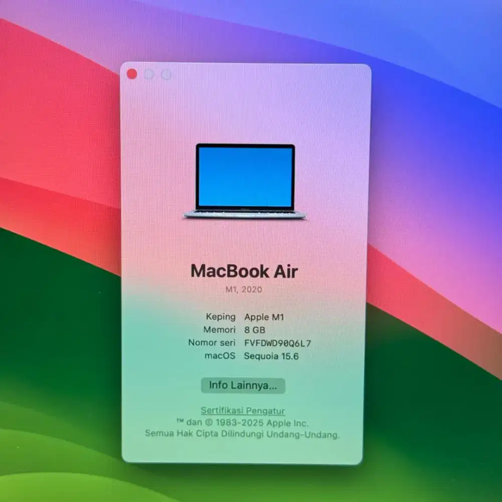 Macbook Air M1 Layar 13 inch Ram 8 Ssd 256 Silver