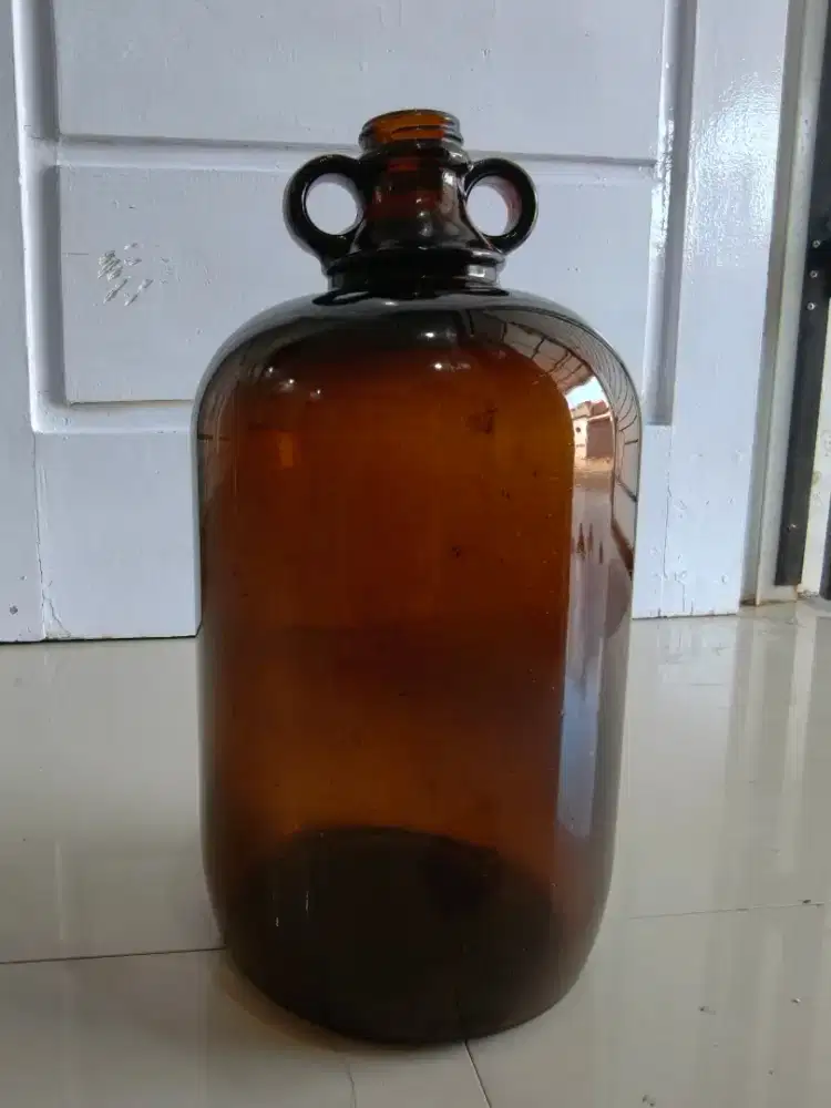 [RARE] Botol Kaca Amber Kuno Jumbo (Demijohn) - Pajangan Antik