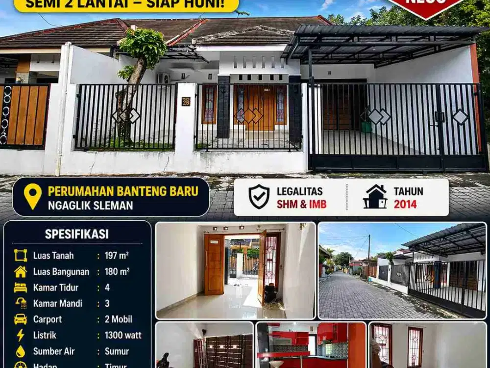 Rumah Semi 2 Lantai Murah Ngaglik Sleman – 4 KT, Carport 2 Mobil, Siap Huni!