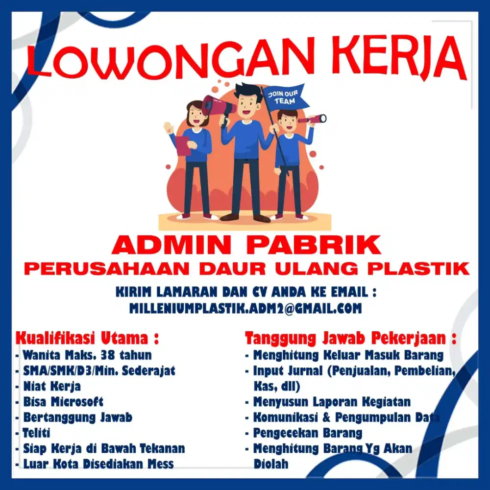 LOWONGAN KERJA ADMIN PABRIK