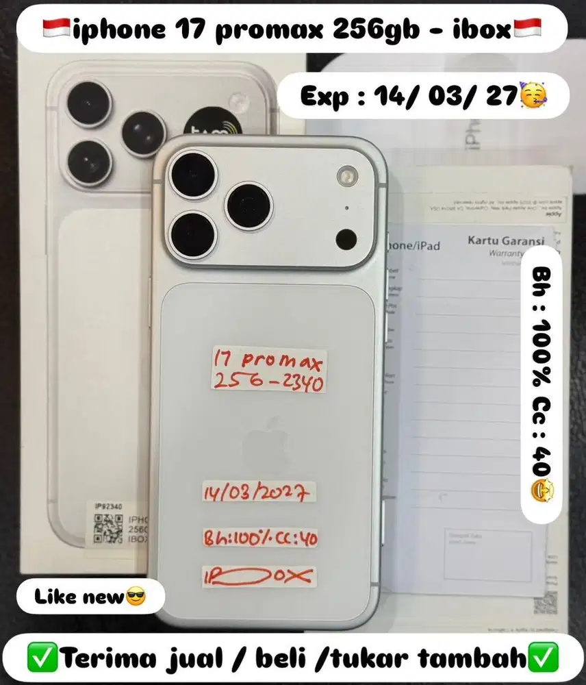 Iphone 17 Promax 256 Gb Silver Resmi ibox garansi panjang