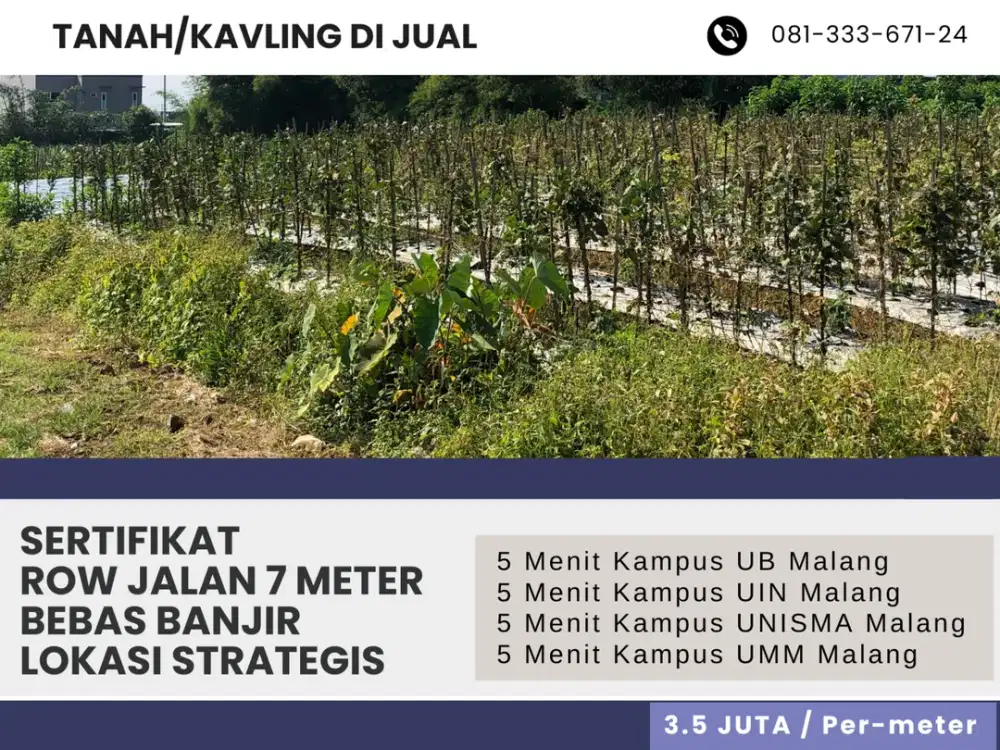 5 Menit Kampus UB Malang Sertifikat Pecah Jual Tanah Kavling