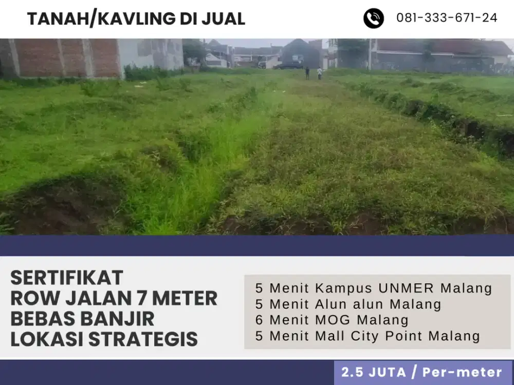 Tanah Kavling Perumahan 5 Menit Mall City Point Malang SHM Ready