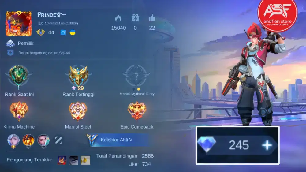 AKUN MOBILE LEGENDS SKIN 118+ SISA DIAMOND 245 ALLKOS AKUN PRIBADI