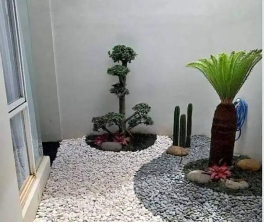 Pembuatan taman kering outdor minimalis modern motif batu corall