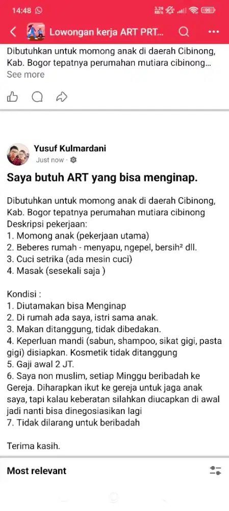 Lowongan ART menginap