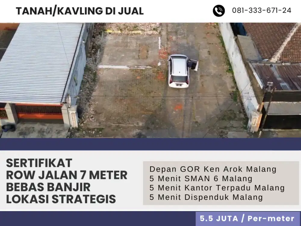 Depan GOR Ken Arok Malang Jual Tanah Kavling Sertifikat Pecah