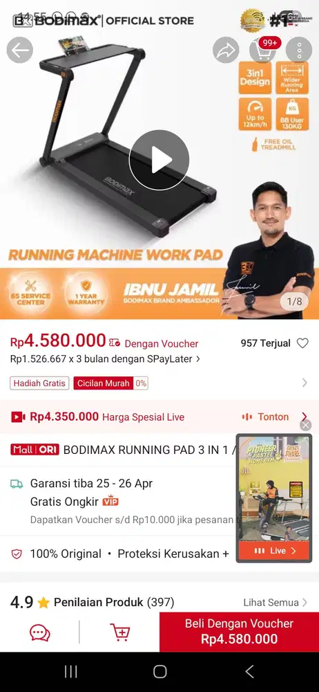 Treadmill Elektrik Bodimax – Kondisi Mulus, Jarang Pakai, Siap Pakai
