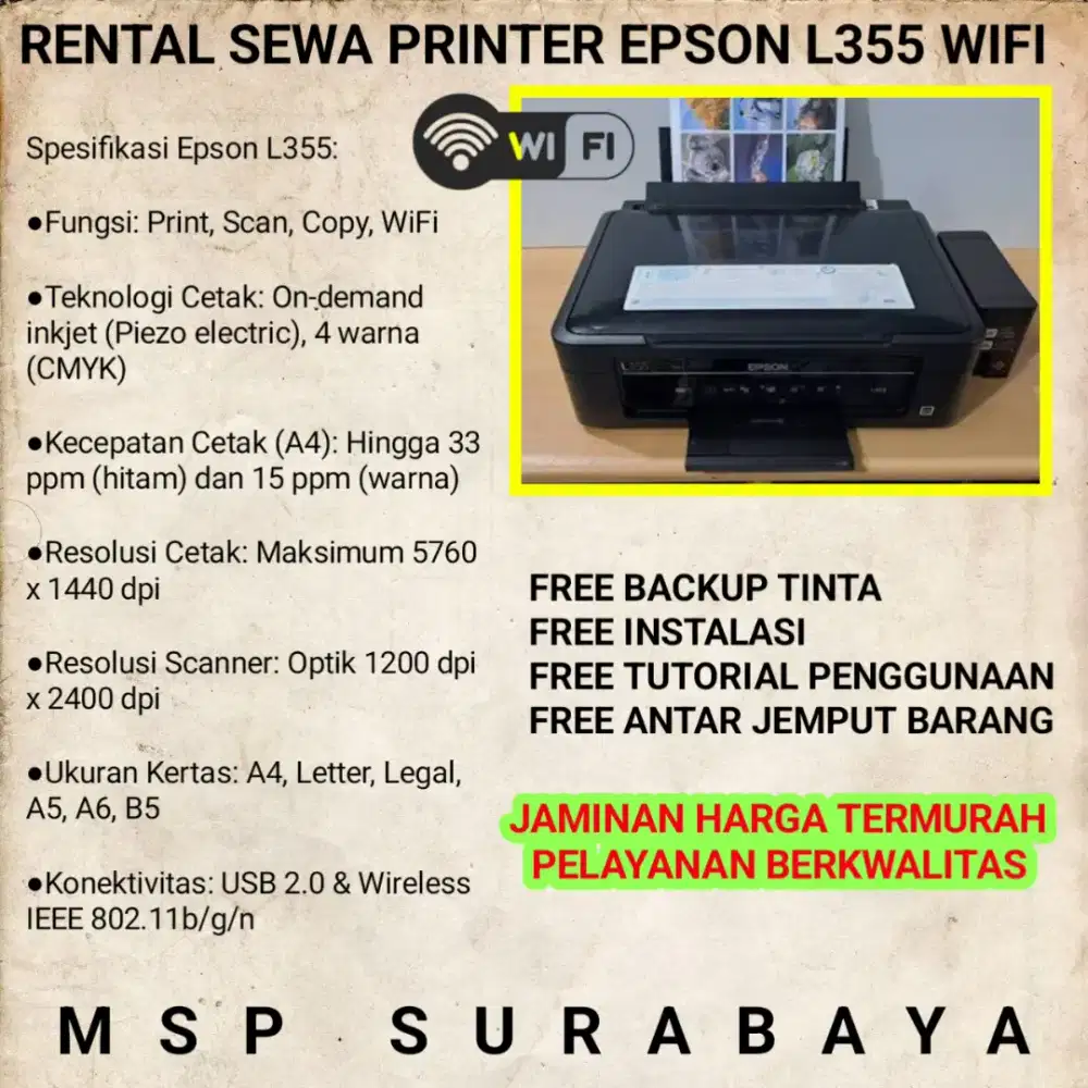 Rental sewa printer epson L355 print scan wifi bisa nego