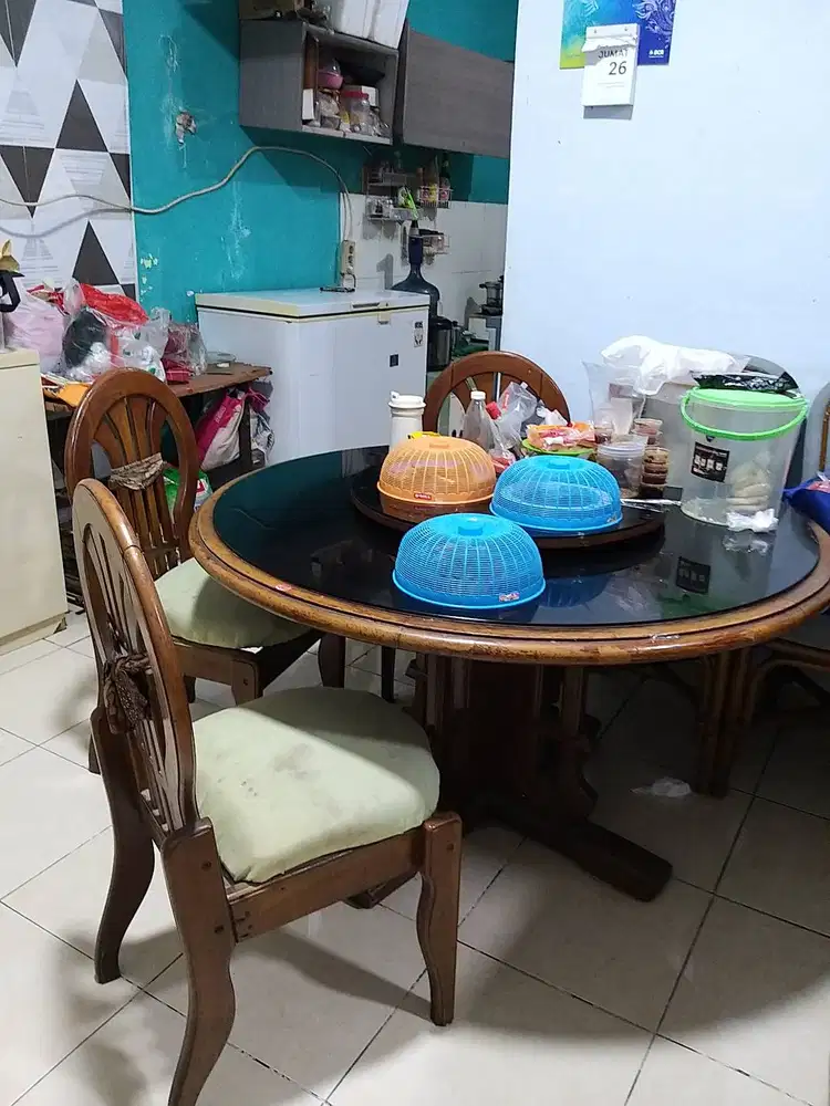 Meja Makan 2 tingkat kayu jati plua kursi