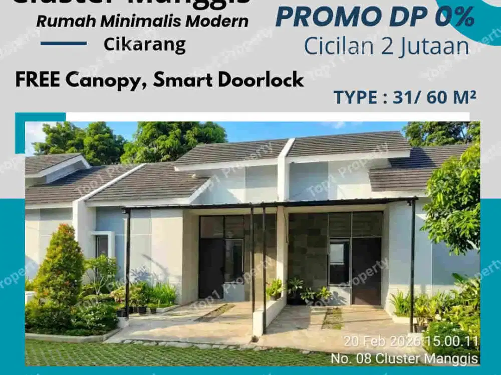 Rumah Minimalis Tanpa DP Cluster Manggis Bekasi Bonus Canopy
