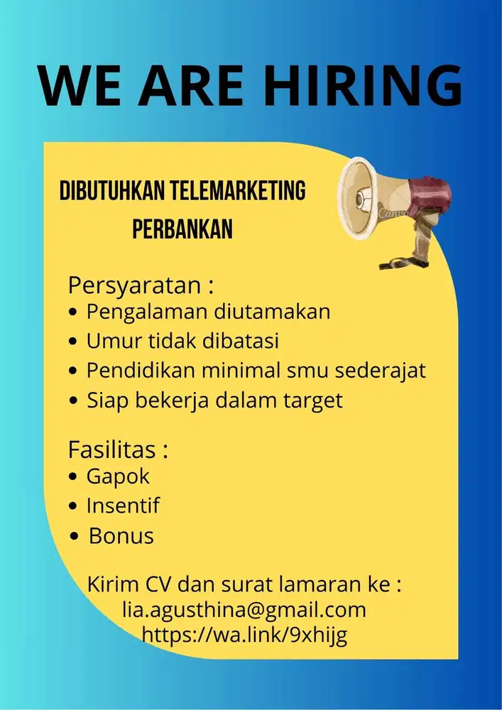 Dibutuhkan Telemarketing Produk Perbankan