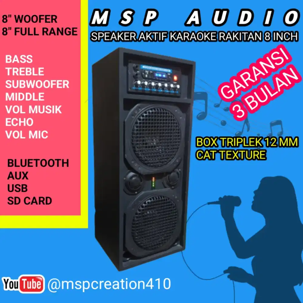 Speaker aktif karaoke rakitan bluetooth 2x8 inch bisa bayar ditempat