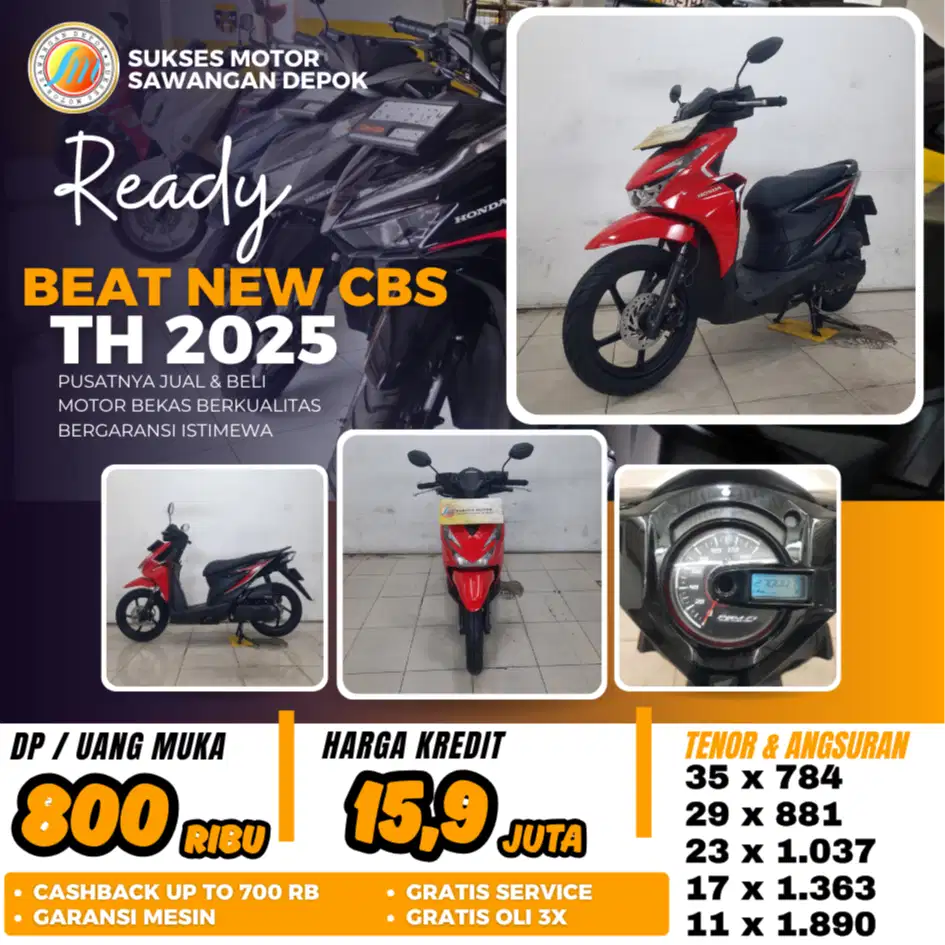 BERGARANSI BEAT NEW CBS TH 2025 MERAH MULUS BISA CASH KREDIT DP 800 RB