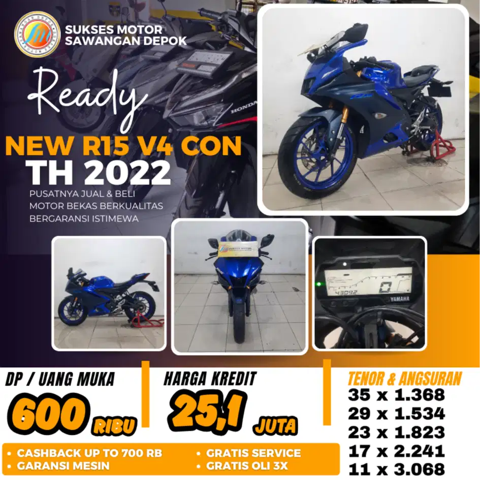 BERGARANSI R15 CON V4 TH 2022 BIRU MULUS BISA CASH KREDIT DP 600 RB