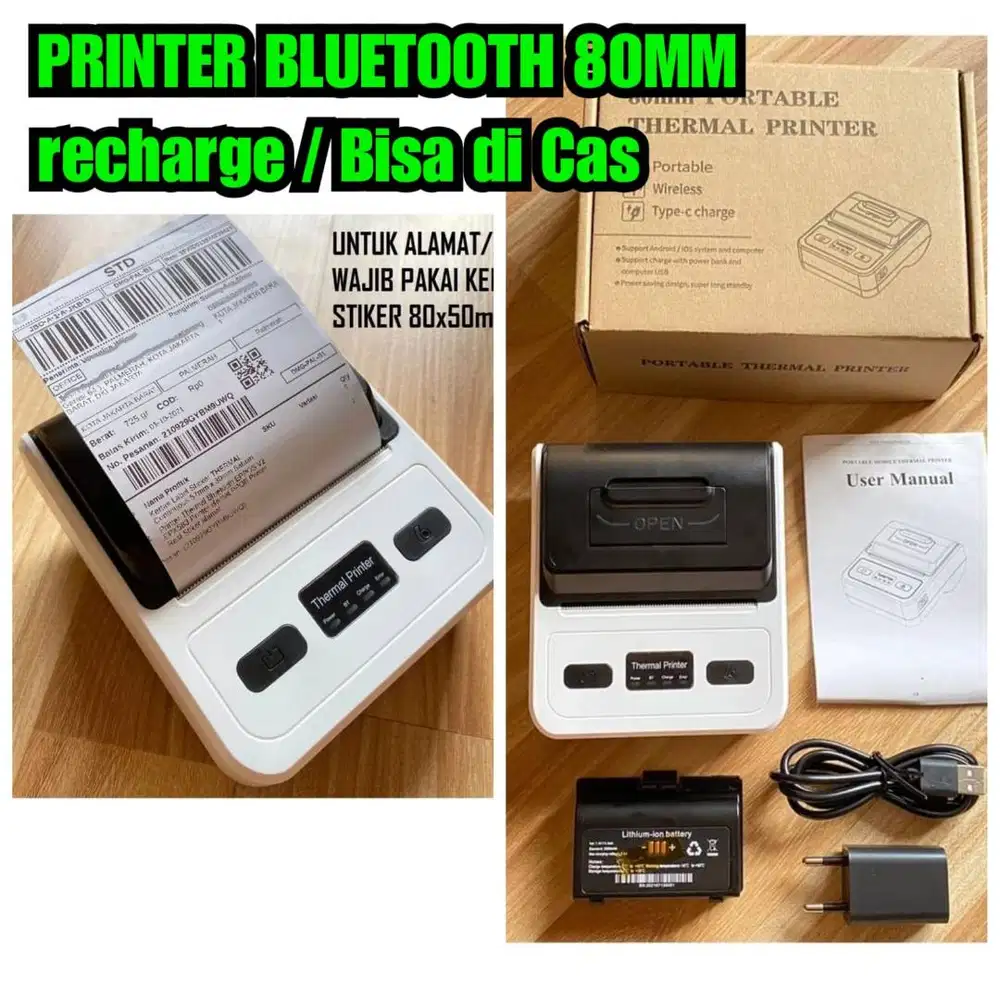 Printer bluetooth 80mm vsc Rechargeable printer bluetooth cas ukuran