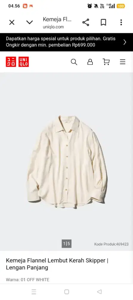 UNIQLO KEMEJA WANITA WARNA CREAM