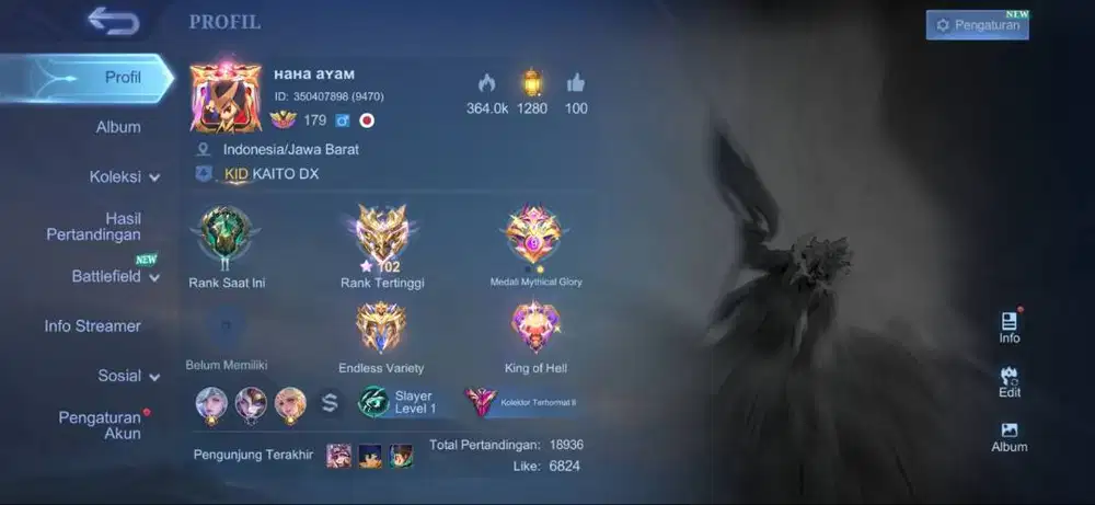 AKUN ML 415 SKIN MYTHICAL GLORY 100 | KOF + TRANSFORMER | MURAH 700