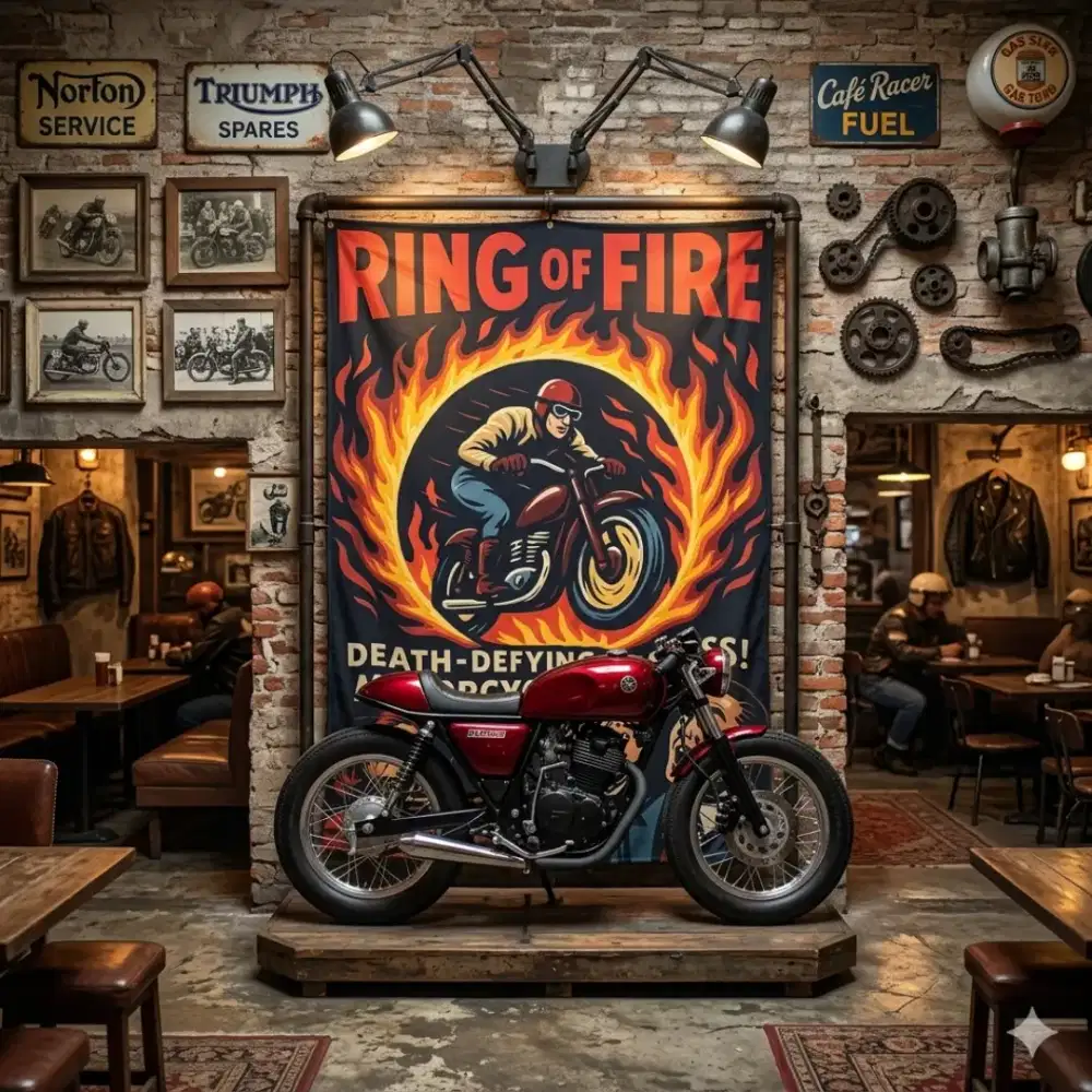 Poster kain big size sepeda motor display retro lawas vintage antik