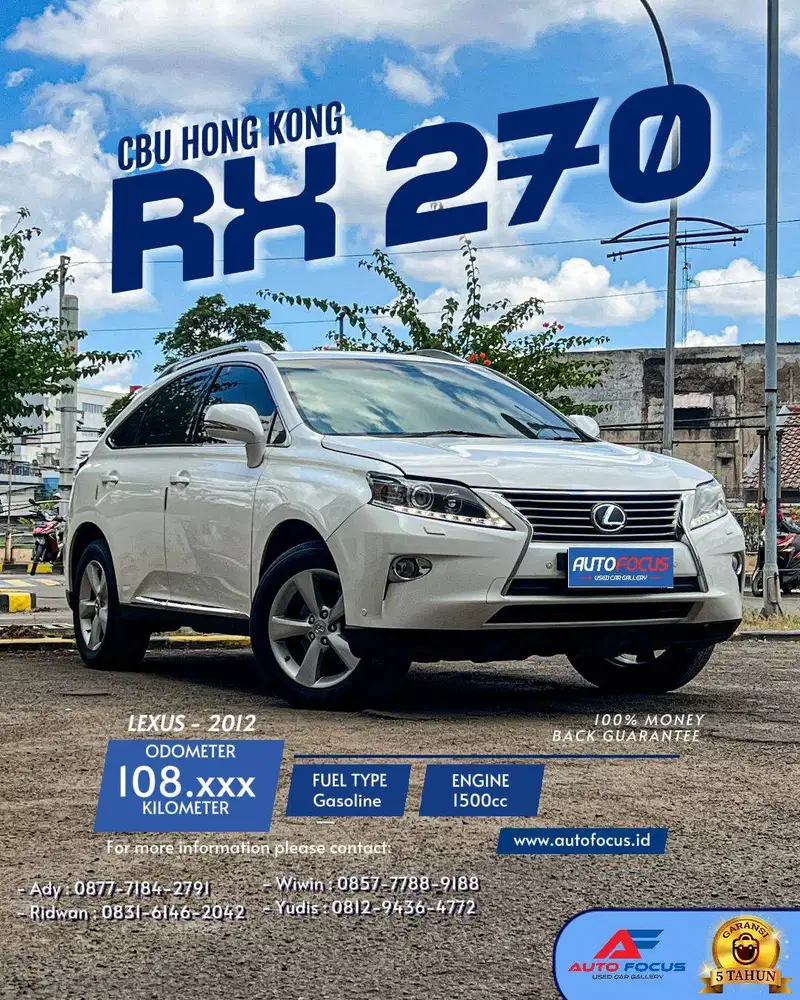 Lexus RX 270 CBU Hongkong Version.. Premium Sound Sunroof White On Bro