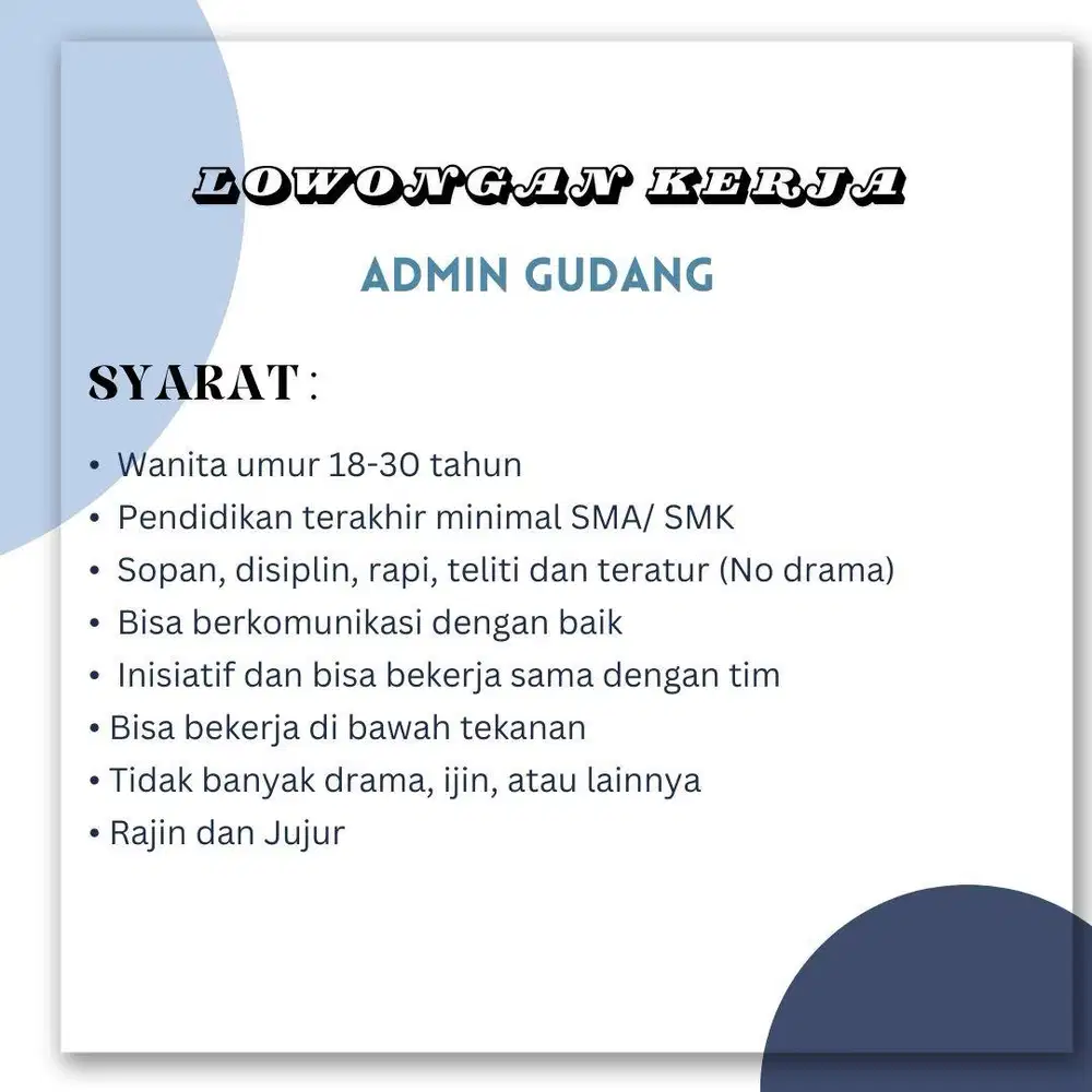 Dicari admin yang serius mau bekerja saja