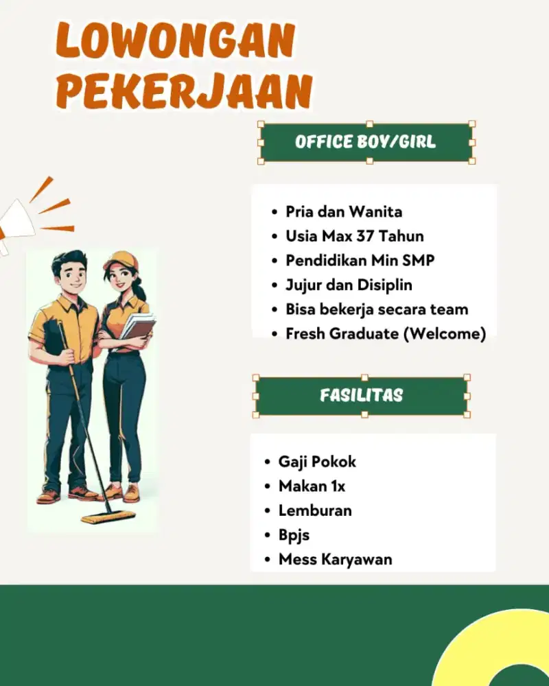Butuh segera karyawan Bagian Office Boy/Girl