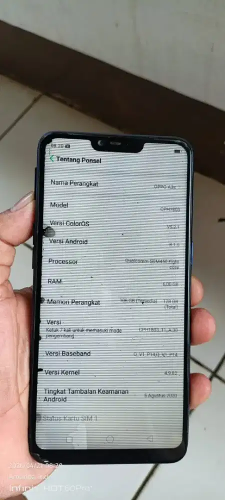 Opo. A3s. 6/128 refurbis. Mnus retak.noda SMA lyar begris msih normal