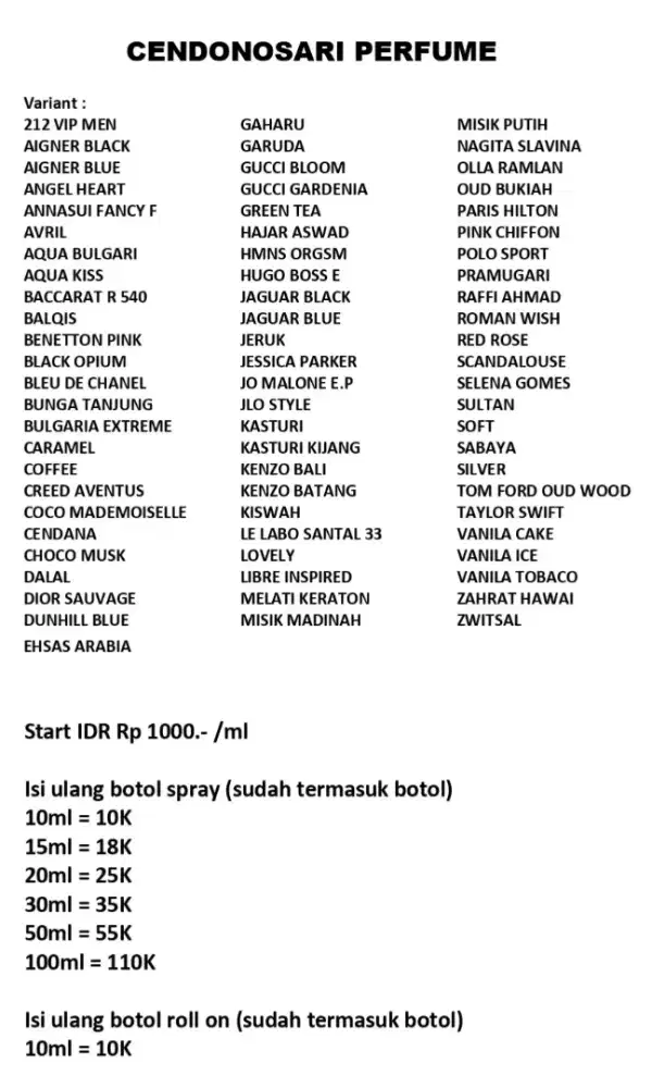 PARFUM ROLL ON NON ALKOHOL 10 ML AROMA PEKAT DAN OILY