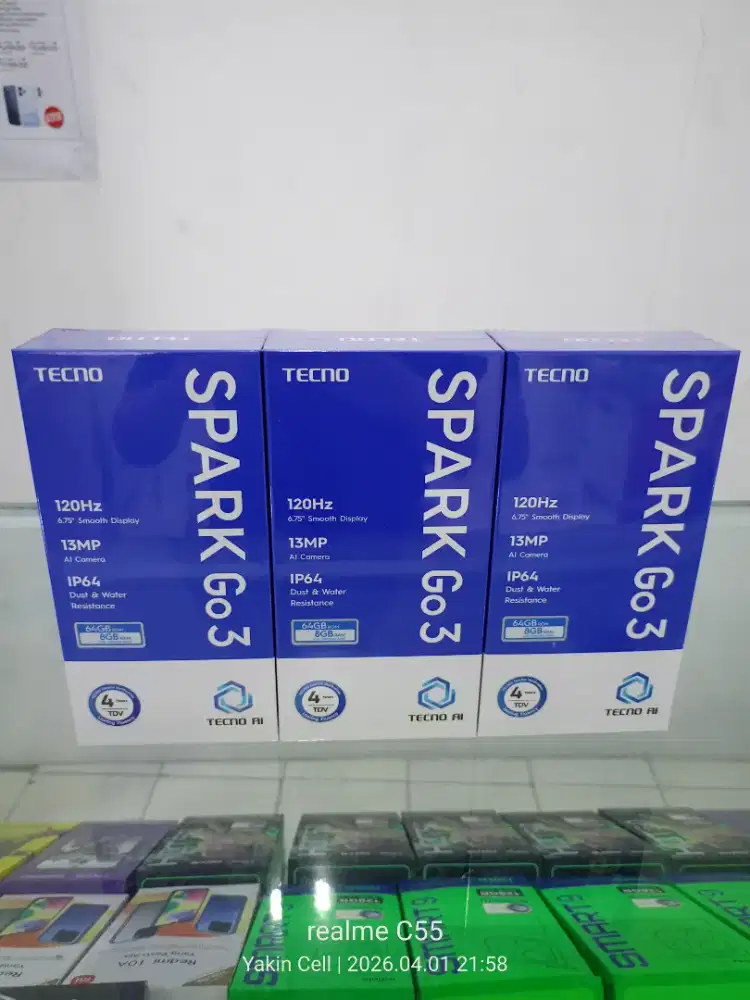 Tecno Spark Go 3 4+4/64 GB Unisoc T7250 Layar 120Hz Garansi Resmi