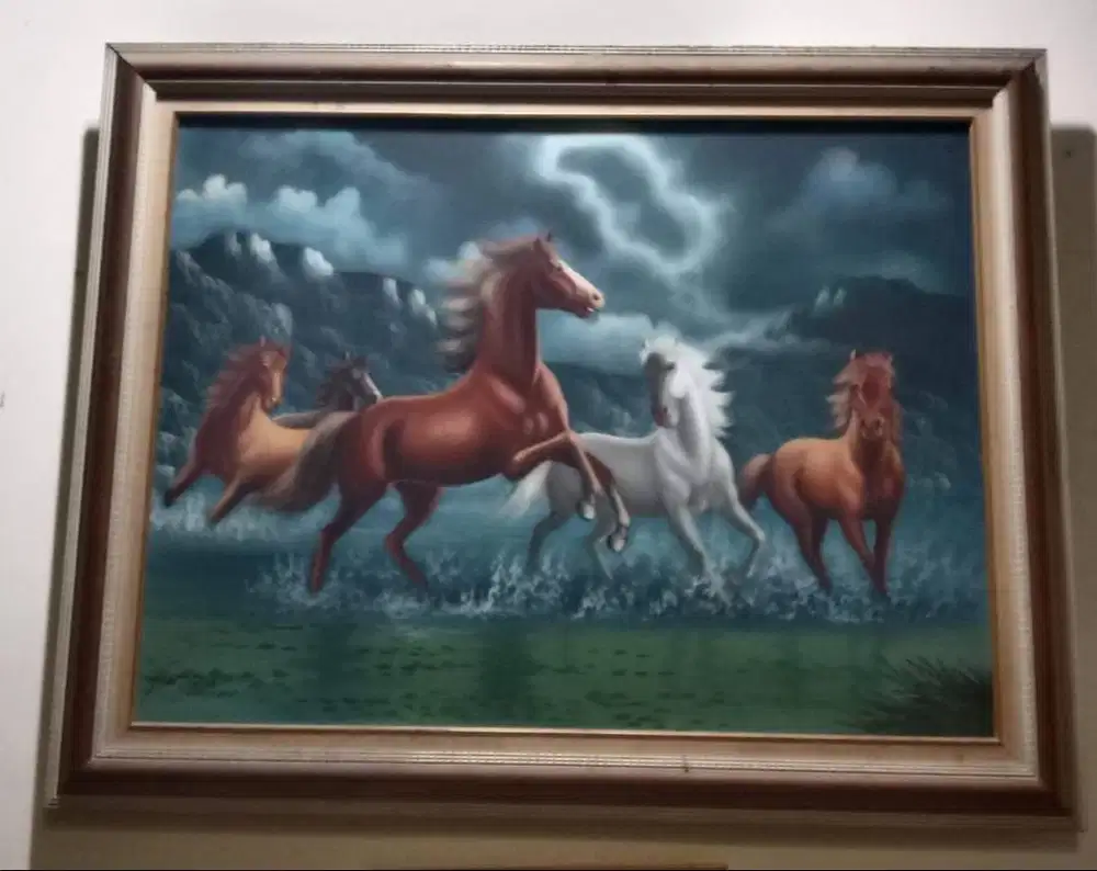 Lukisan 5 (Lima) Kuda Berlari Gagah
