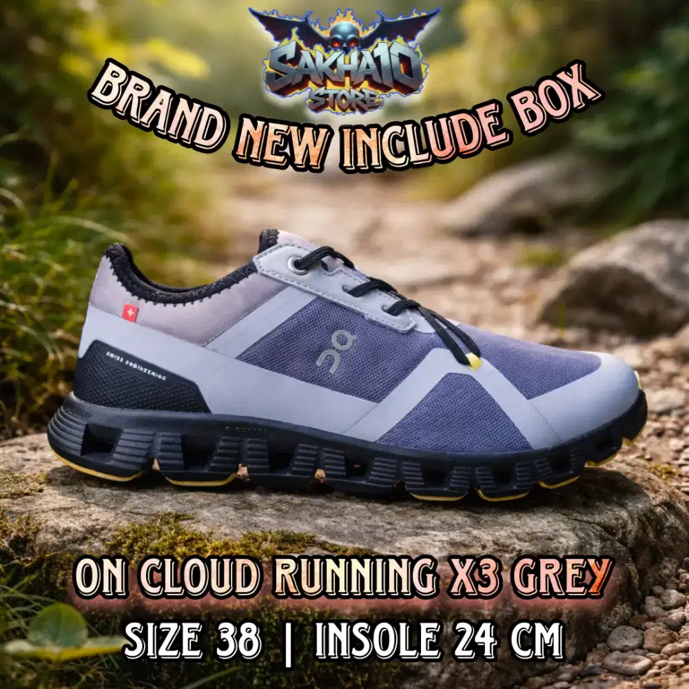 SEPATU WANITA/PRIA UNISEX RUNNING/OLAHRAGA ON CLOUD X3 GREY BLACK