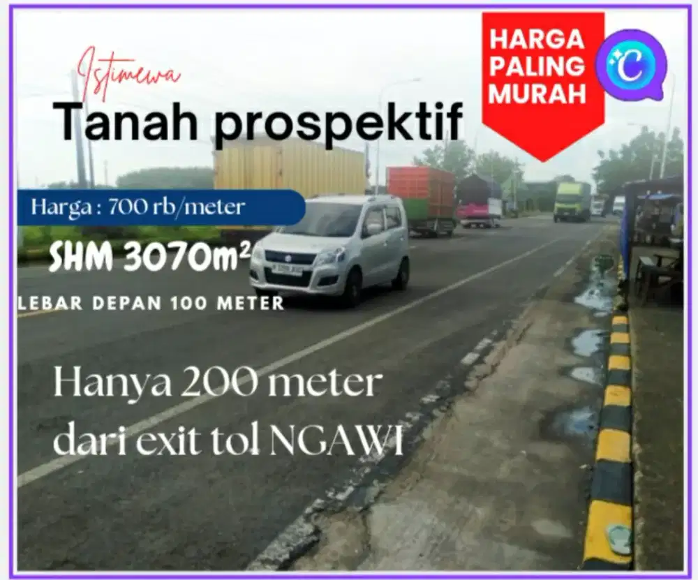 Dijual tanah super strategis & murah, 200 meter dari exit tol Ngawi