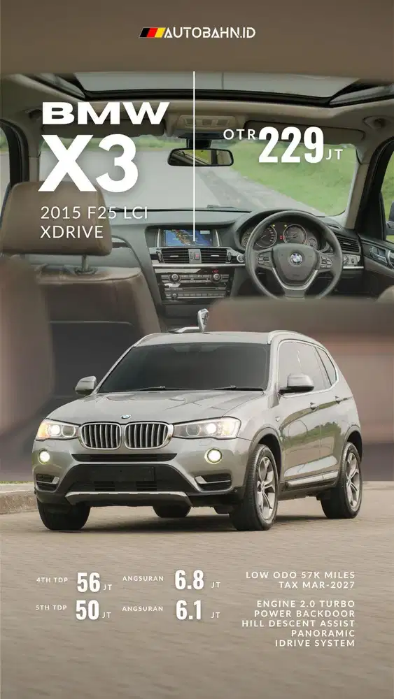 Panoramic! BMW X3 Facelift xDrive 2015 Fullspec Max Opt x5