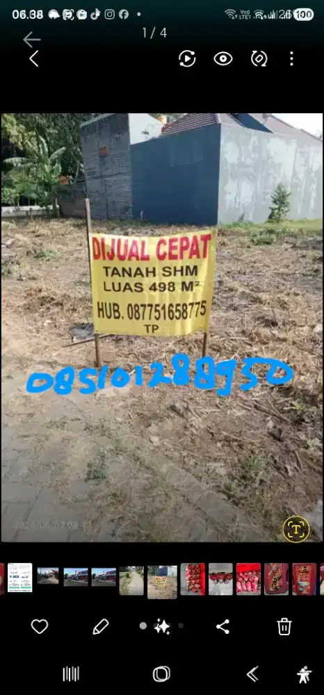 BU jual tanah, SHM, Luas 498m2, lokasi semen kab kediri.
