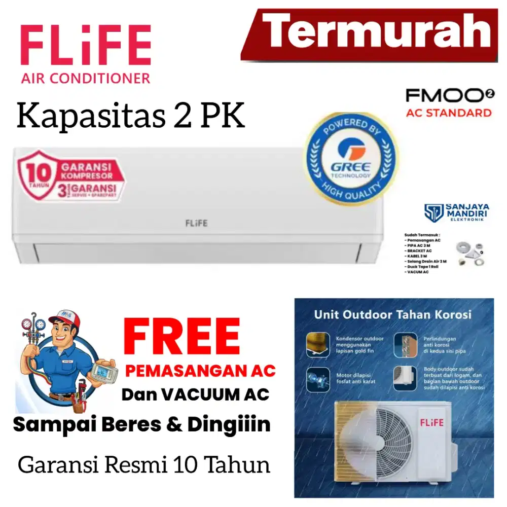 AC Flife By GREE Kapasitas 2 PK Gold Fin Turbo Mode FAC-18FMOO2