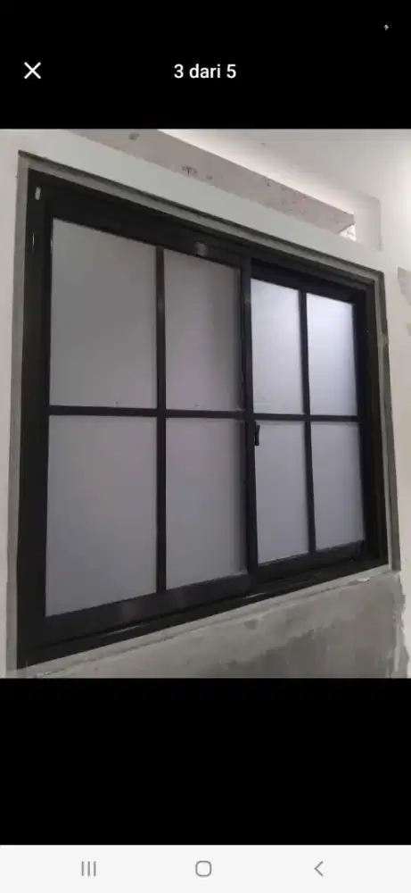 Jendela sliding aluminium kaca es T120cm L120cm hrg kepasang 1,9 jt