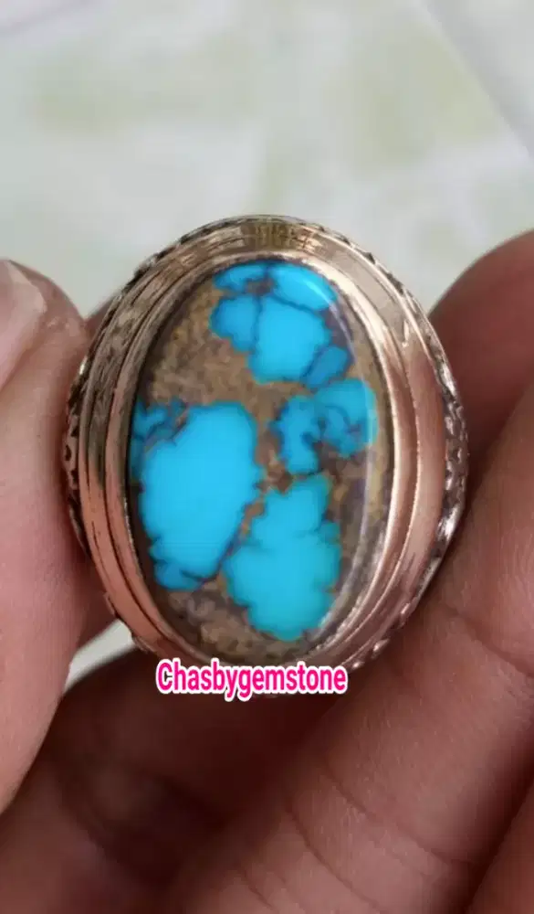 Cincin Pirus Persia biru fancy mosfor-Batu pirus persia serat jala