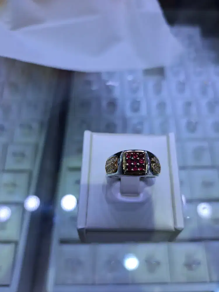 Cincin emas 18k hkong berlian eropa ruby burma 2ct