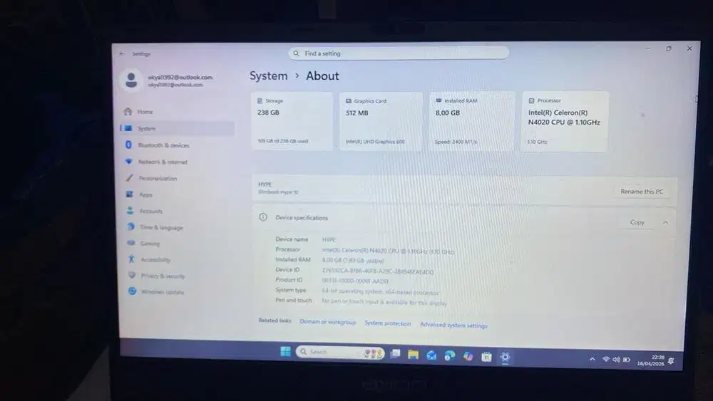 Laptop axioo hype 10 second