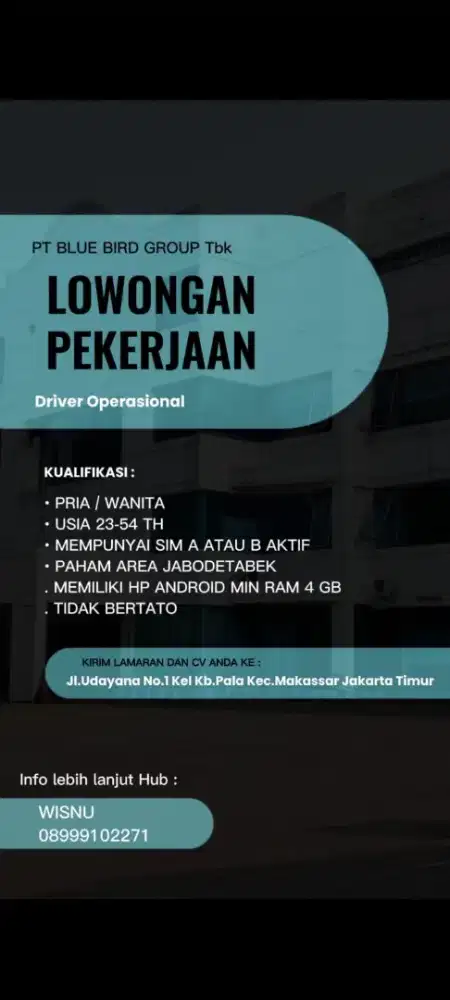 DIBUTUHKAN CEPAT DRIVER