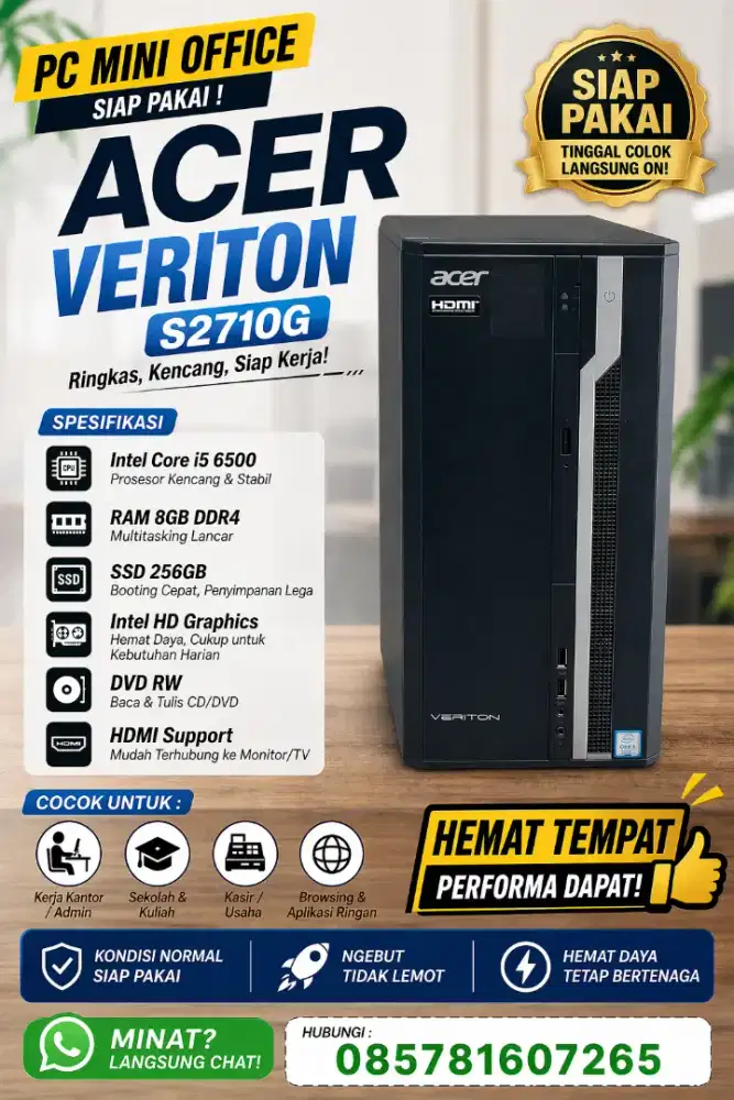 Cpu Acer Veriton S2710G desain mini hemat tempat performa stabil