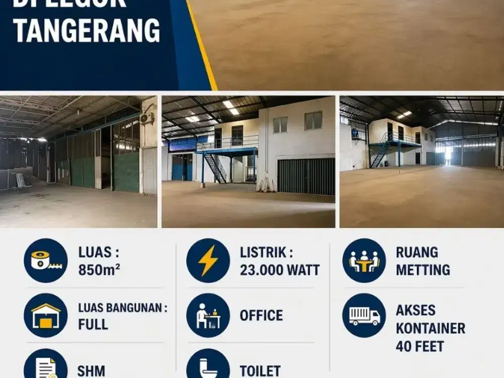 DISEWAKAN GUDANG MANDIRI 850M2 LEGOK TANGERANG-MURAH