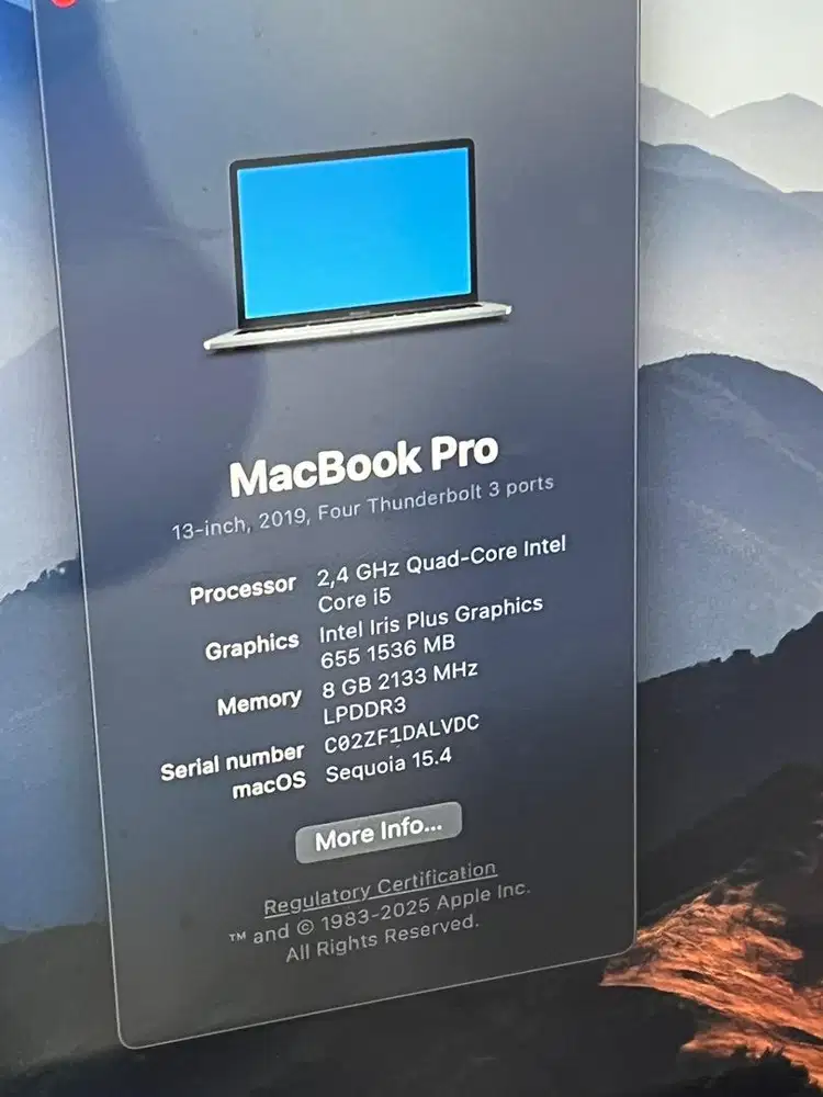 Macbook Pro 13inch Touchbar 256GB  2019