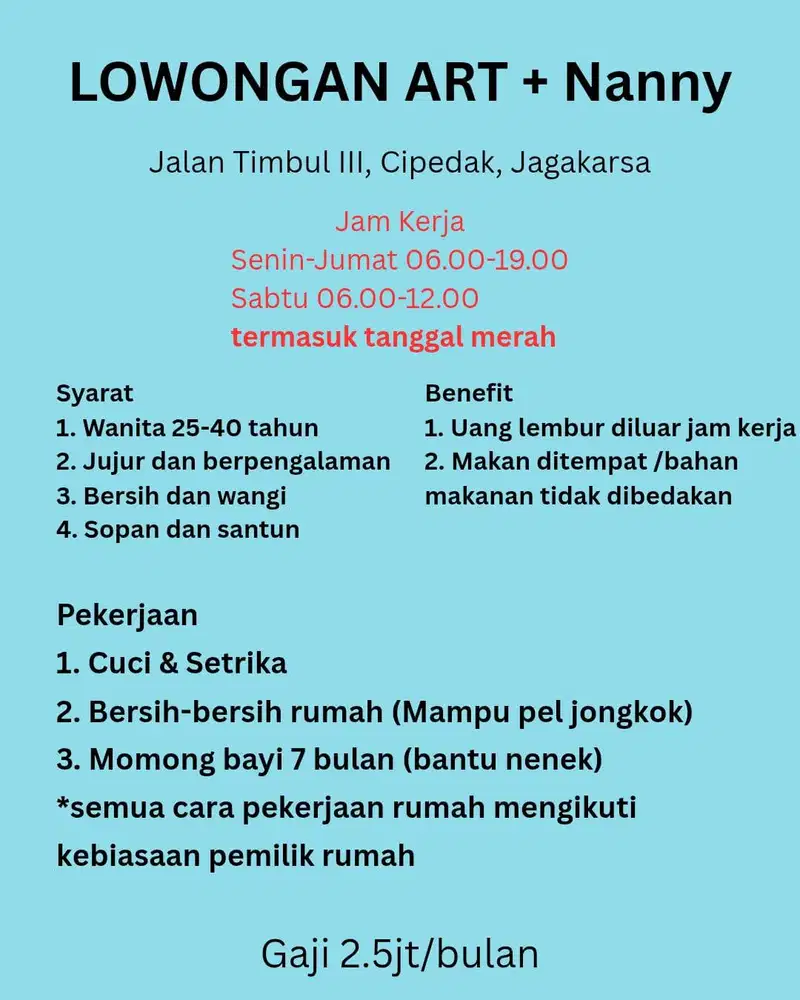 LOWONGAN ART + NANNY