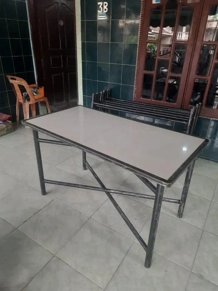 Meja kaki besi bisa lipat meja granit 120x 60